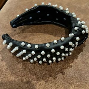 Lele Sadoughi Jet Black Faux Leather Pearl Headband